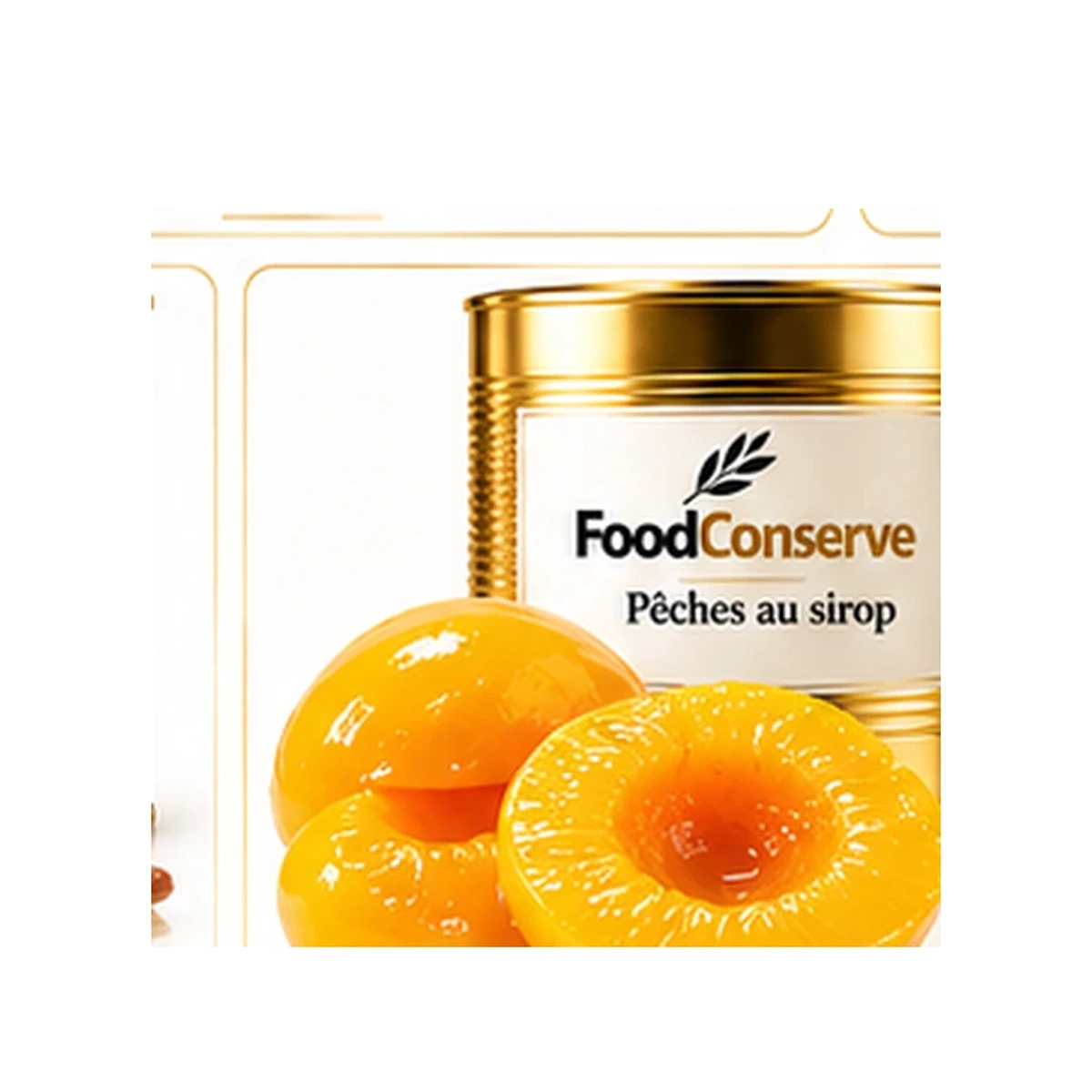 Boîte dorée FoodConserve : Pêches au sirop