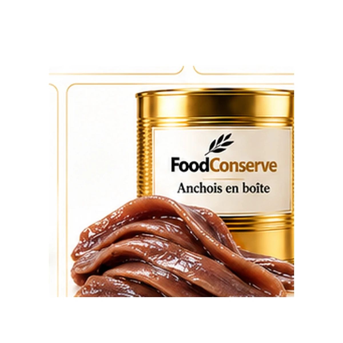 Boîte dorée FoodConserve et anchois en conserve